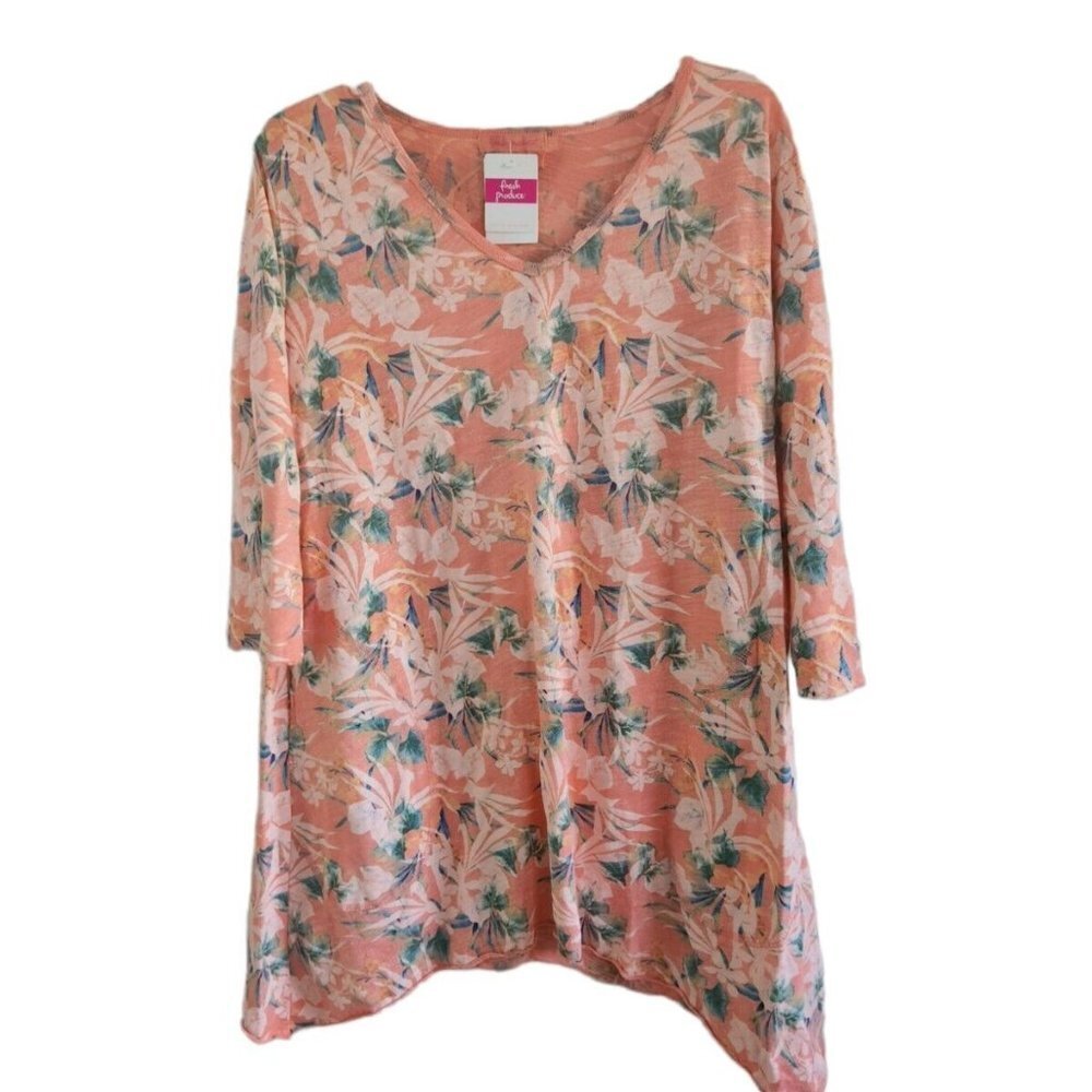 Fresh Produce Paradise Santa Barbara Melon Sherbert Floral Asymmetrical Hem S